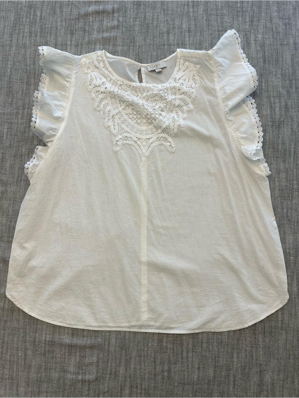 LOFT Cream Lace Yoke Flutter Sleeve Blouse